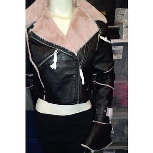 Azalea Wang Faux Fur Lined Cropped Moto Jacket